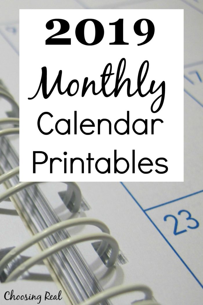 I use these 2019 monthly calendar pages to quickly see each month at a glance for planning future activities.